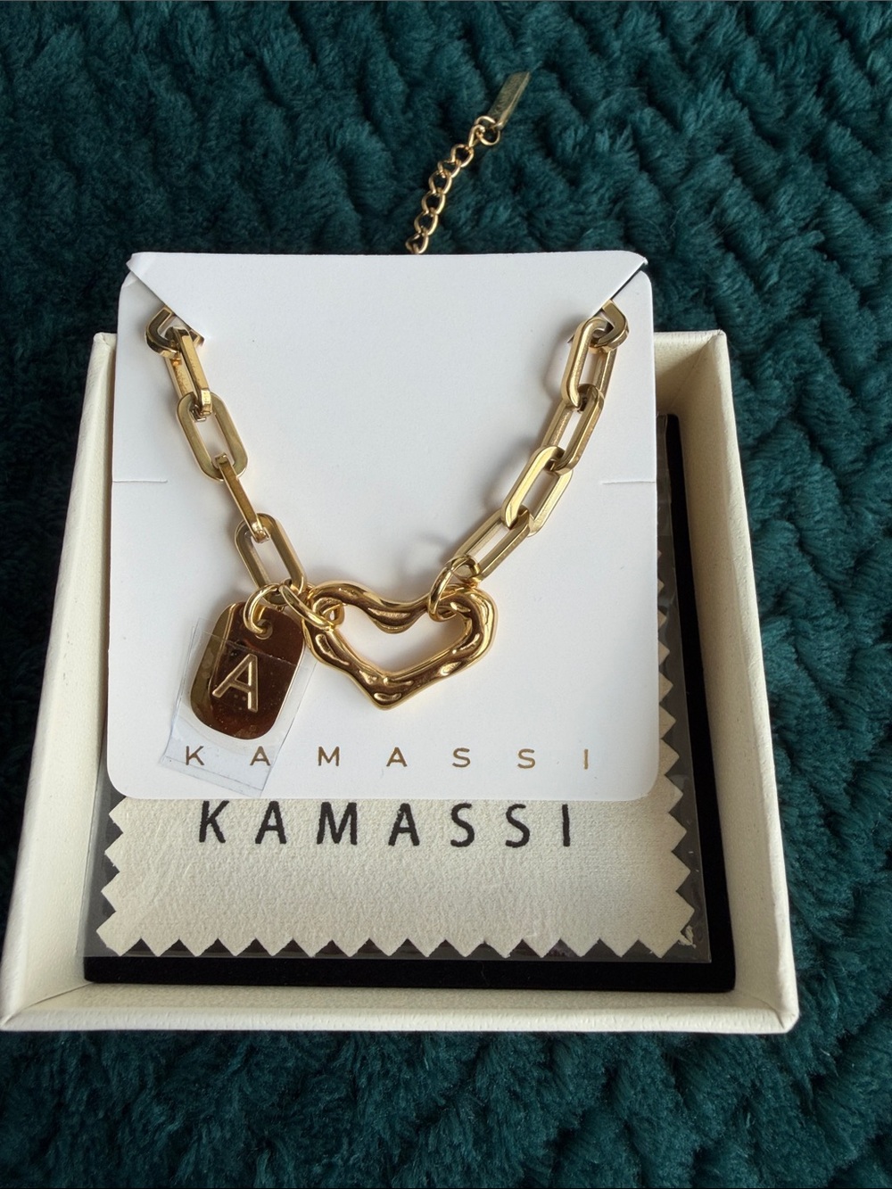 Gold Heart Link Bracelet with Initial Charm - Gold
